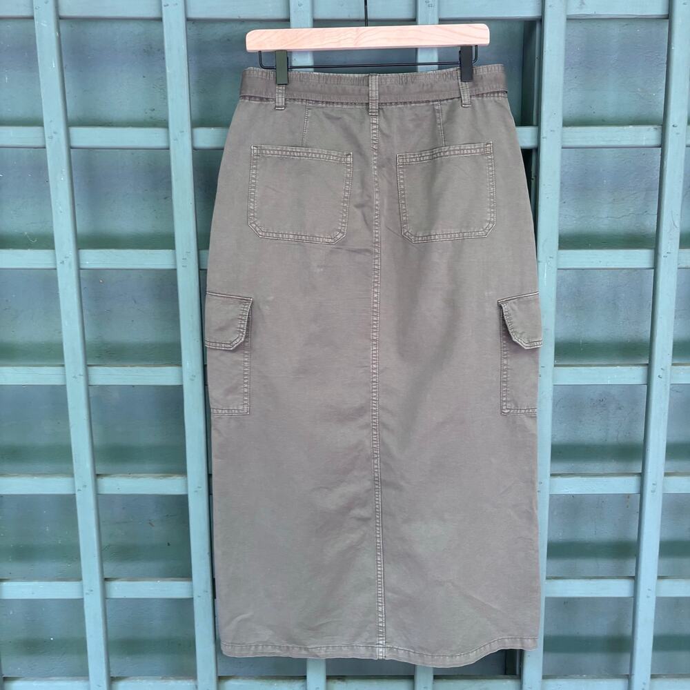 Utility Y2K Gorpcore Belted Cargo Olive Green Khaki Midi Skirt Sz6 Fairy Grunge - Picture 3 of 6